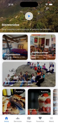 Captura de Galipán APP: pantalla de inicio.