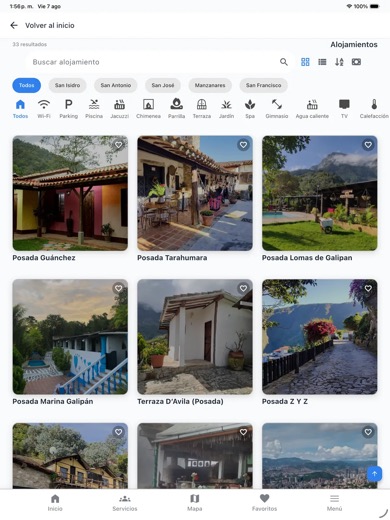 Captura de Galipán APP: listado en tablet.
