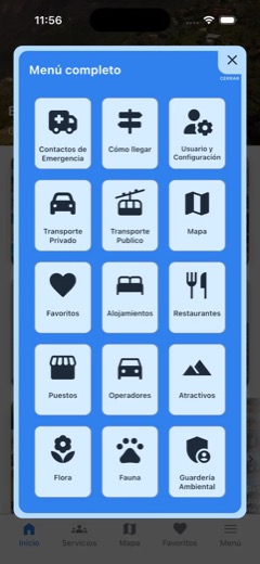 Captura de Galipán APP: menú y ajustes.